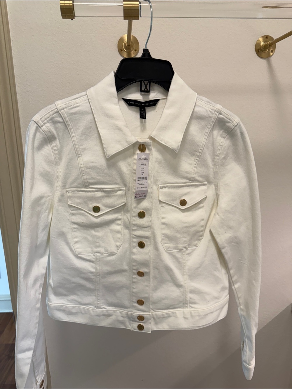 White House Black Market White Jean Jacket with Gold Buttons